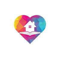 plantilla de diseño de logotipo de concepto de forma de corazón de casa de libro. icono de vector de logotipo de casa y libro.