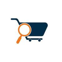 Shopping cart and magnifying glass, negative space logo design. search and shopping cart logo icon. vector