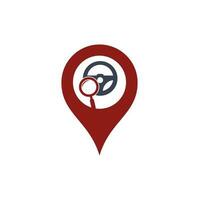 Search drive gps shape concept logo template. Search drive logo design icon vector. Steering wheel and magnifying symbol or icon. vector