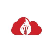 Fire wickets and ball logo . Fire cricket cloud vector logo design.