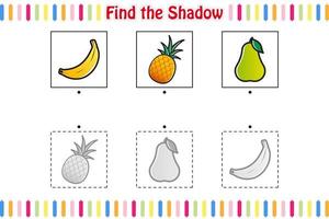 encontrar la sombra correcta, encontrar y combinar la sombra correcta, juego educativo para niños hoja de cálculo imprimible ilustración vectorial vector