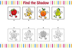 Find the correct shadow, Find and match the correct shadow, Educational children game printable worksheet vector illustration