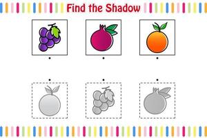 encontrar la sombra correcta, encontrar y combinar la sombra correcta, juego educativo para niños hoja de cálculo imprimible ilustración vectorial vector