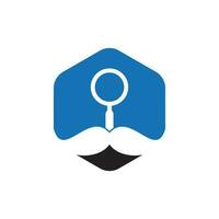 Search mustache logo design template. Moustache and loupe for a detective spy logo design. vector