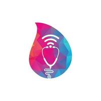 Diseño de icono de logotipo de forma de gota wifi de estetoscopio. estetoscopio con icono de señales wifi vector