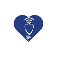 estetoscopio wifi diseño de icono de logotipo en forma de corazón. estetoscopio con icono de señales wifi vector