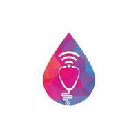 Diseño de icono de logotipo de forma de gota wifi de estetoscopio. estetoscopio con icono de señales wifi vector