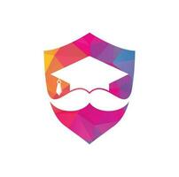 Strong education logo design template. Hat graduation with mustache icon design. vector