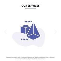 Our Services 3dModel 3d Box Triangle Solid Glyph Icon Web card Template vector