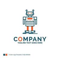 robot. androide. artificial. bot. diseño de logotipo de tecnología. diseño de marca azul y naranja. lugar para el eslogan. plantilla de logotipo de empresa. vector