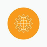 World. globe. SEO. business. optimization White Line Icon in Circle background. vector icon illustration