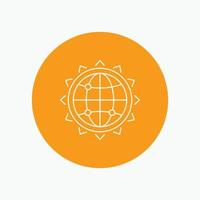 World. globe. SEO. business. optimization White Line Icon in Circle background. vector icon illustration