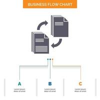 sharing. share. file. document. copying Business Flow Chart Design with 3 Steps. Glyph Icon For Presentation Background Template Place for text. vector