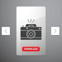 Camera. photography. capture. photo. aperture Glyph Icon in Carousal Pagination Slider Design vector