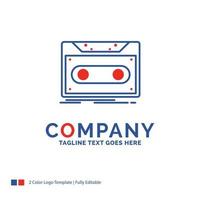 Company Name Logo Design For Cassette. demo. record. tape. record. Blue and red Brand Name Design with place for Tagline. Abstract Creative Logo template for Small and Large Business. vector