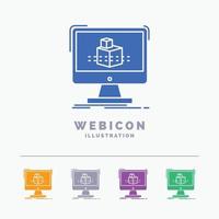 3d. cube. dimensional. modelling. sketch 5 Color Glyph Web Icon Template isolated on white. Vector illustration