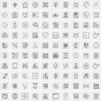 paquete de 100 iconos de líneas universales para móviles y web vector