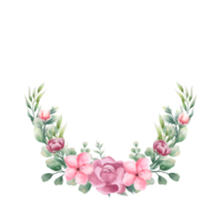 Watercolor pink flower wreath png