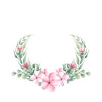 Watercolor pink flower wreath png