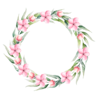 Watercolor pink flower wreath png