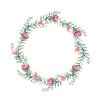 Watercolor pink flower wreath png