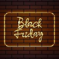 Black friday  yellow neon typescript sign on a brick wall square poster vector