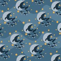 whale family pattern swimming in the sky with stars vector