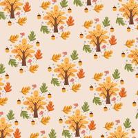 Bright pattern with acorns and tree leaves in autumn. Perfect for postcards, wrapping paper and textiles. Autumn and Thanksgiving theme vector