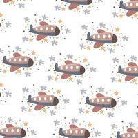 Airplane flying in spring and flowers pattern vector