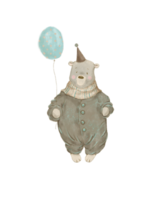 vintage teddy bear circus clown, kids illustration for circus party png