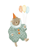 vintage teddy bear circus clown, kids illustration for circus party png