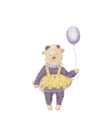 vintage teddy bear circus clown, kids illustration for circus party png