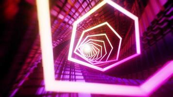 Flying through a triangular tunnel with neon lights. Infinitely looped animation. video