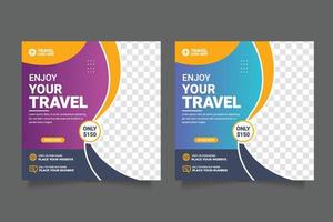 Travel Social media post template for holiday tourism marketing and sale promoand  tour advertising vector