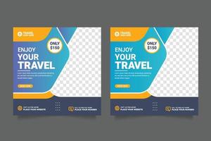 Travel Social media post template for holiday tourism marketing and sale promoand  tour advertising vector