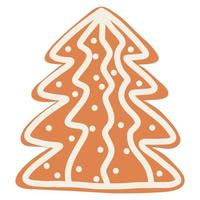 Christmas gingerbread cookie in cartoon style. Hand drawn vector illustration of winter holiday food, Christmas tree