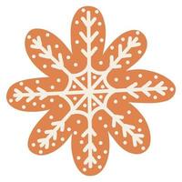 Christmas gingerbread cookie in cartoon style. Hand drawn vector illustration of winter holiday food, snowflake