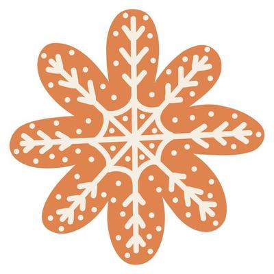 Christmas gingerbread cookie in cartoon style. Hand drawn vector illustration of winter holiday food, snowflake
