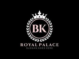 Letter BK Antique royal luxury victorian logo with ornamental frame. vector