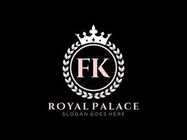 Letter FK Antique royal luxury victorian logo with ornamental frame. vector