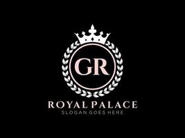 Letter GR Antique royal luxury victorian logo with ornamental frame. vector