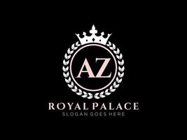 Letter AZ Antique royal luxury victorian logo with ornamental frame. vector