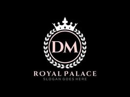 Letter DM Antique royal luxury victorian logo with ornamental frame. vector