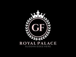 Letter GF Antique royal luxury victorian logo with ornamental frame. vector