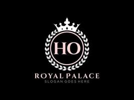 Letter HO Antique royal luxury victorian logo with ornamental frame. vector