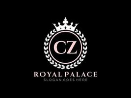 Letter CZ Antique royal luxury victorian logo with ornamental frame. vector