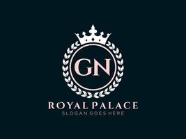 Letter GN Antique royal luxury victorian logo with ornamental frame. vector