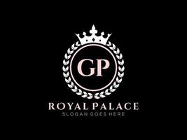 Letter GP Antique royal luxury victorian logo with ornamental frame. vector