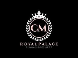 Letter CM Antique royal luxury victorian logo with ornamental frame. vector