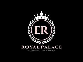 Letter ER Antique royal luxury victorian logo with ornamental frame. vector